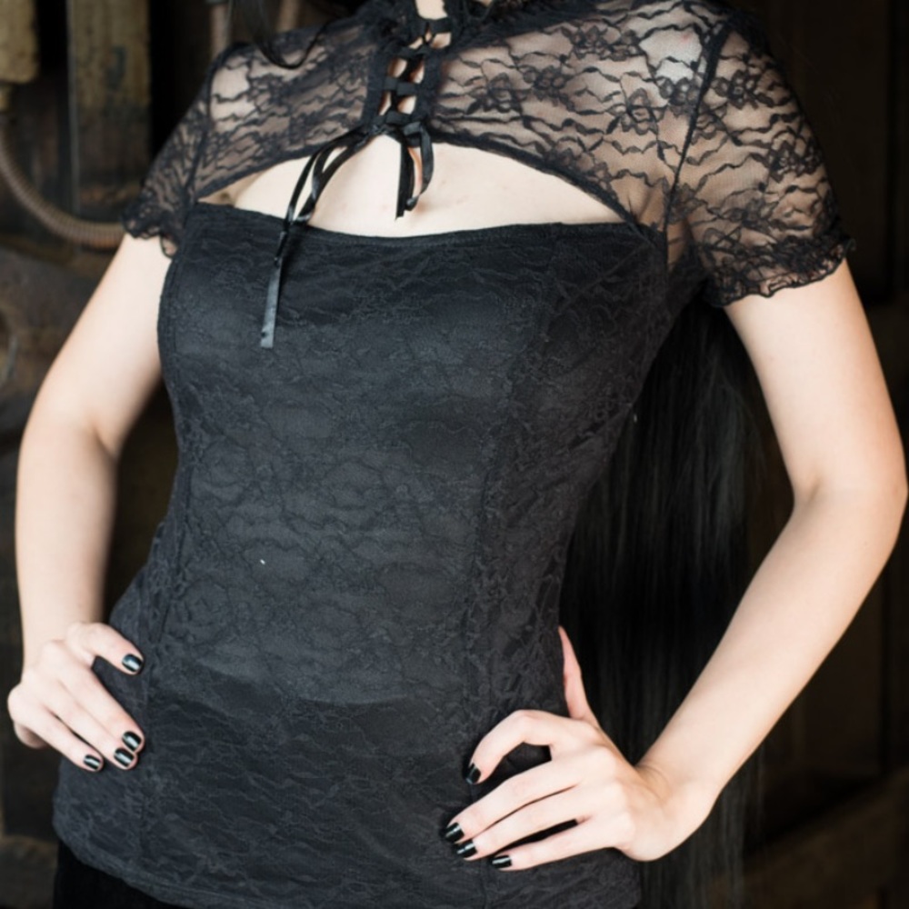 Black lace gothic corset back shirt